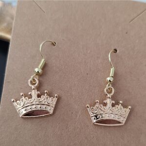 New Handcrafted Crown Dangle Earrings on 14K Gold Plated Hooks